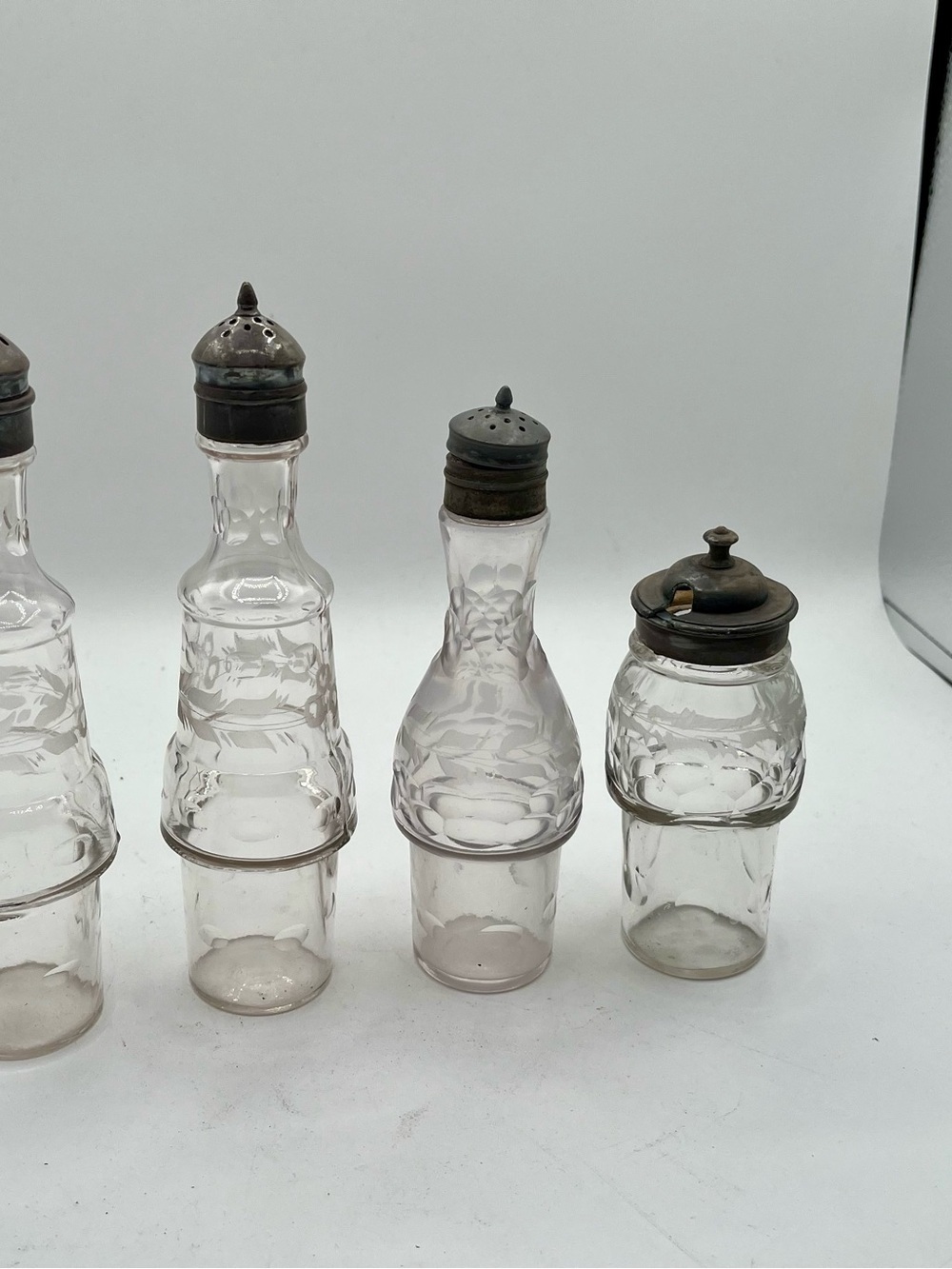 Vintage Clear Glass Condiment Shakers with Metal Tops - Clear